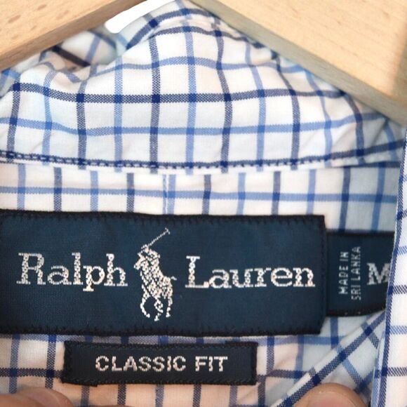 Ralph Lauren Classic Fit Shirt Size M Blue White Grid Check Long Sleeve Preppy - Picture 6 of 6